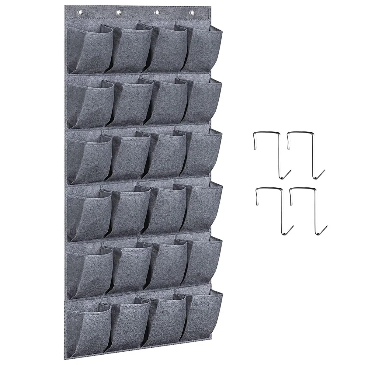 Organiseur de chaussures à suspendre à la porte avec 24 poches au-dessus de la porte - Organiseur de chaussures avec 4 crochets - Pour armoire étroite - Solution de rangement derrière la porte pour un
