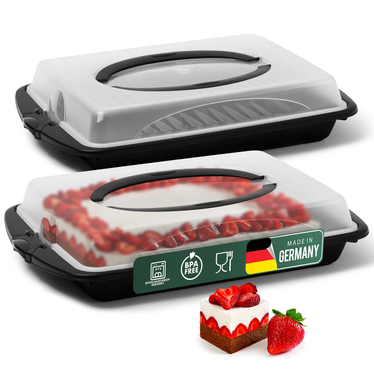 Novaliv Lot de 2 boîtes de transport à gâteau (rectangulaires 45 x 30 x 9 cm), boîte de rangement avec couvercle, boîte de transport pour gâteau, muffins, desserts