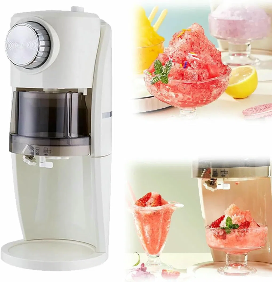 Machine De Broyeur De Glace Électrique avec Épaisseur De Flocon De Neige Réglable, Lame en Acier Inoxydable Et Boîte À Glace pour Slushies Et Boissons Surgelées Lors des Fêtes