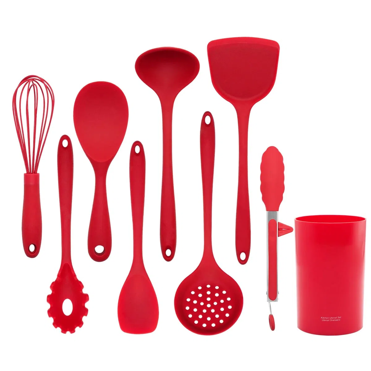 Ensemble d'ustensiles de Cuisine, 9 pièces en Silicone antiadhésif pour ustensiles de Cuisine avec Support, Ensemble d'ustensiles de Cuisine en Silicone