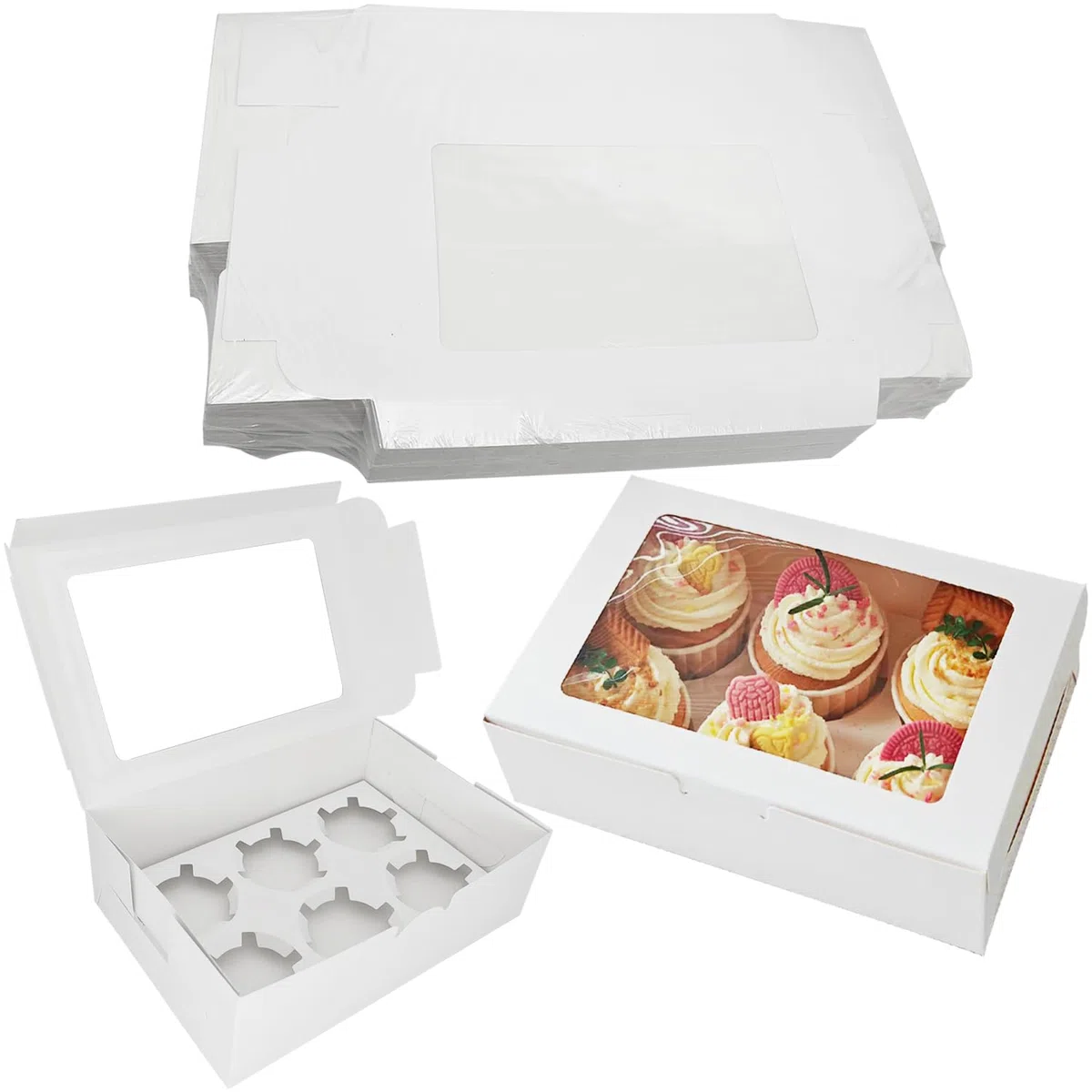 Lot de 30 Boite a Cupcakes 6 Trous Boîtes Cupcakes Boite a Gateau Boîtes en Carton avec Fenêtre Blanc Boite Pâtisserie pour les Pâtisseries les Gâteaux Pâtissier Boîtes à Emporter 24x15.5x7,5 cm