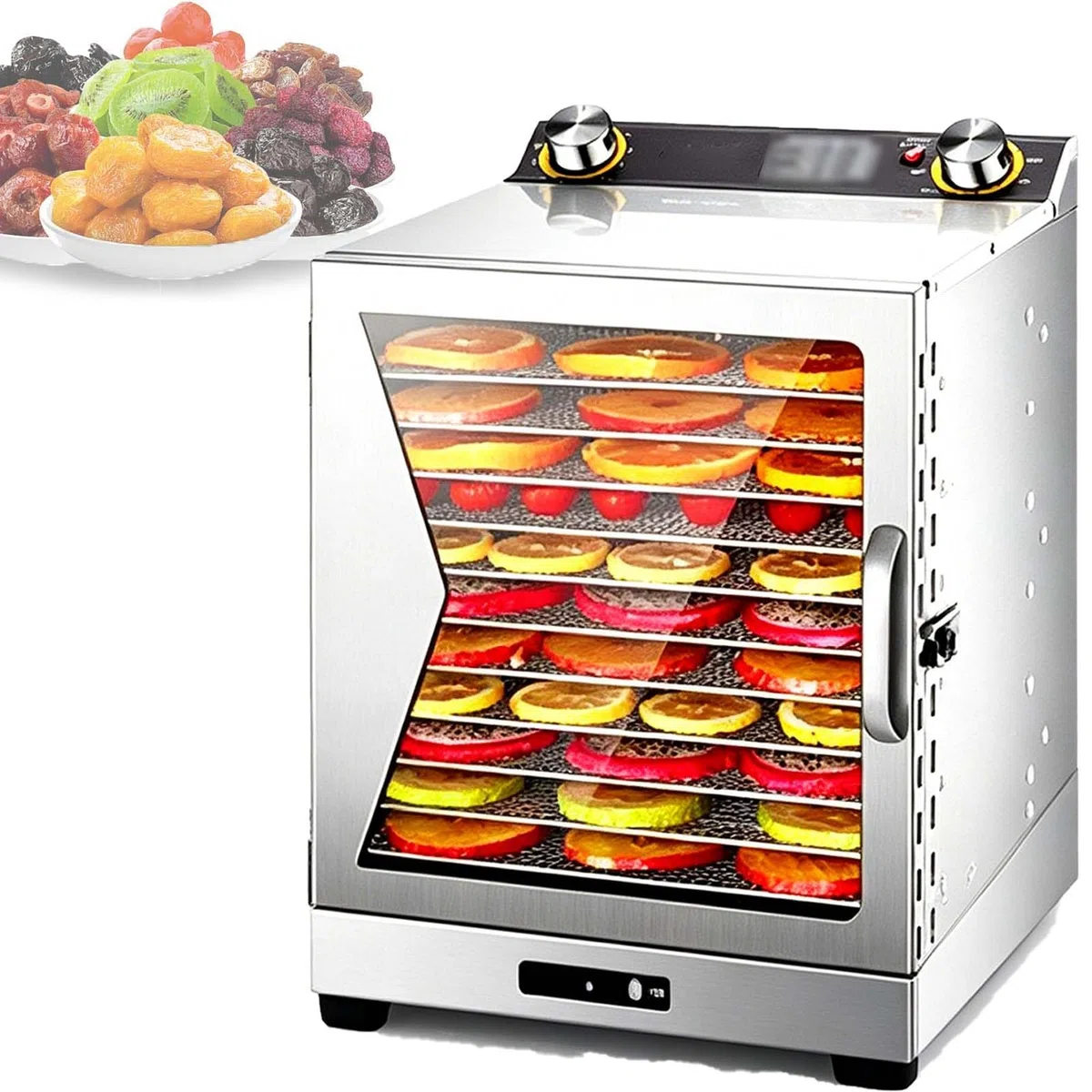 Déshydrateur Alimentaire, Déshydrateur Alimentaire Professionnel 400 W/800 W, Séchage Uniforme À 360°, 6/8/12/18 Plateaux, 30 À 90 °C (86 À 194 °F), Minuterie De 0 À 12 H, Fruits(12 Trays)