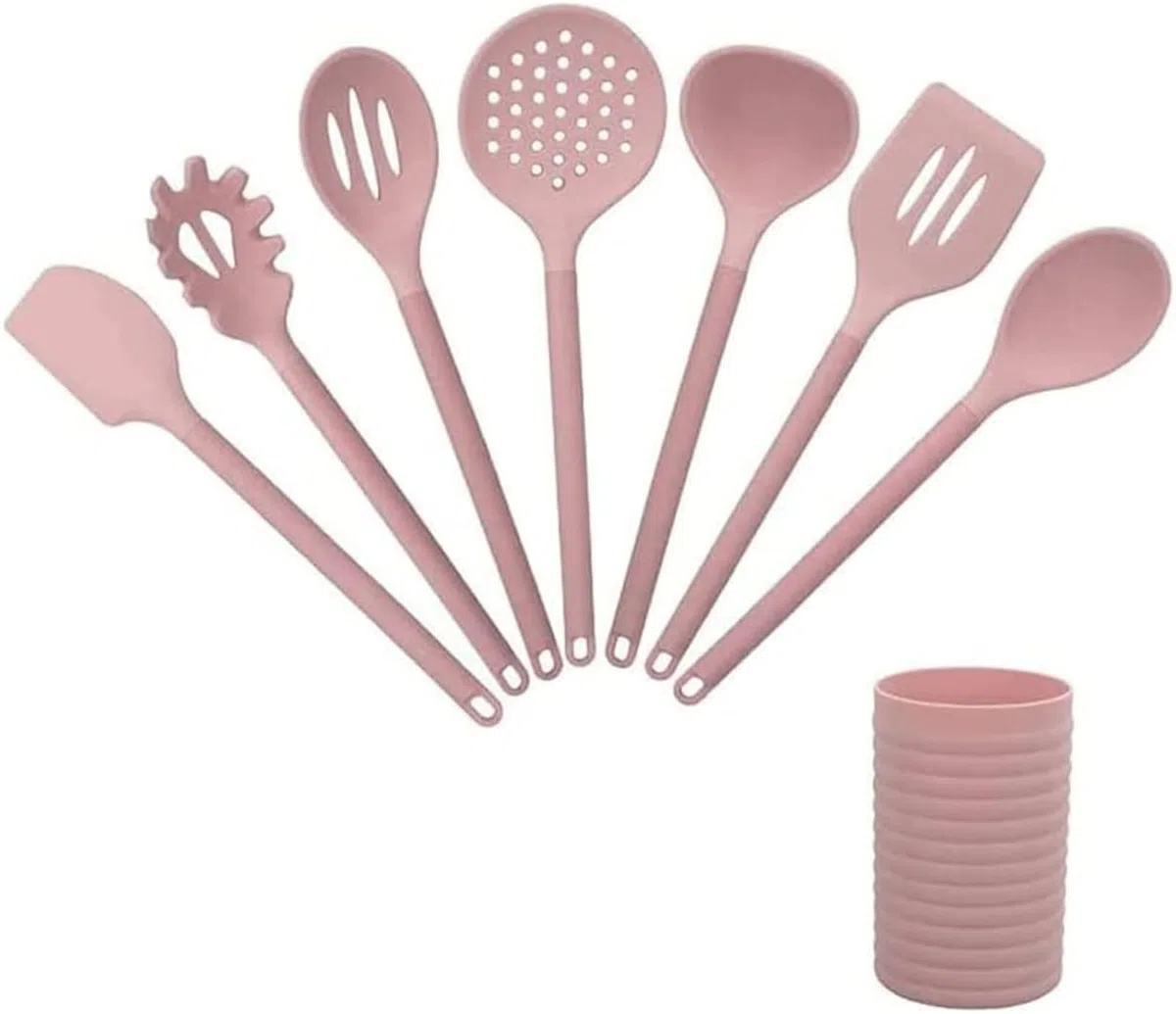 Ensemble d'ustensiles de Cuisine en Silicone avec poignées en Bois de blé, 8 pièces, résistants à la Chaleur, pour ustensiles de Cuisine antiadhésifs, Cuisson Saine et Anti-Rayures, mélange