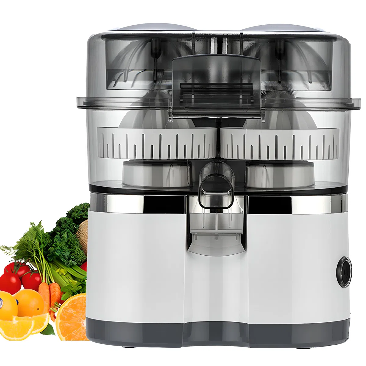 Double tête électrique Agrumes Juicer 100W haute vitesse en acier inoxydable orange Squeezer Conception compacte silencieuse pour la maison Cuisine Café Shop Juice Bar Utilisation BPA Matériaux libres
