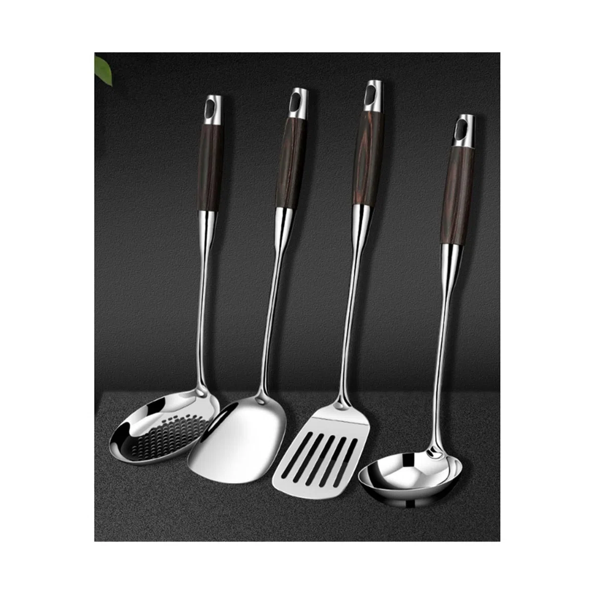 Cuillères de Cuisine en Acier Inoxydable 316, spatules, Outils et Gadgets en Bois, ustensiles de Cuisine, Ensembles de 4 pièces